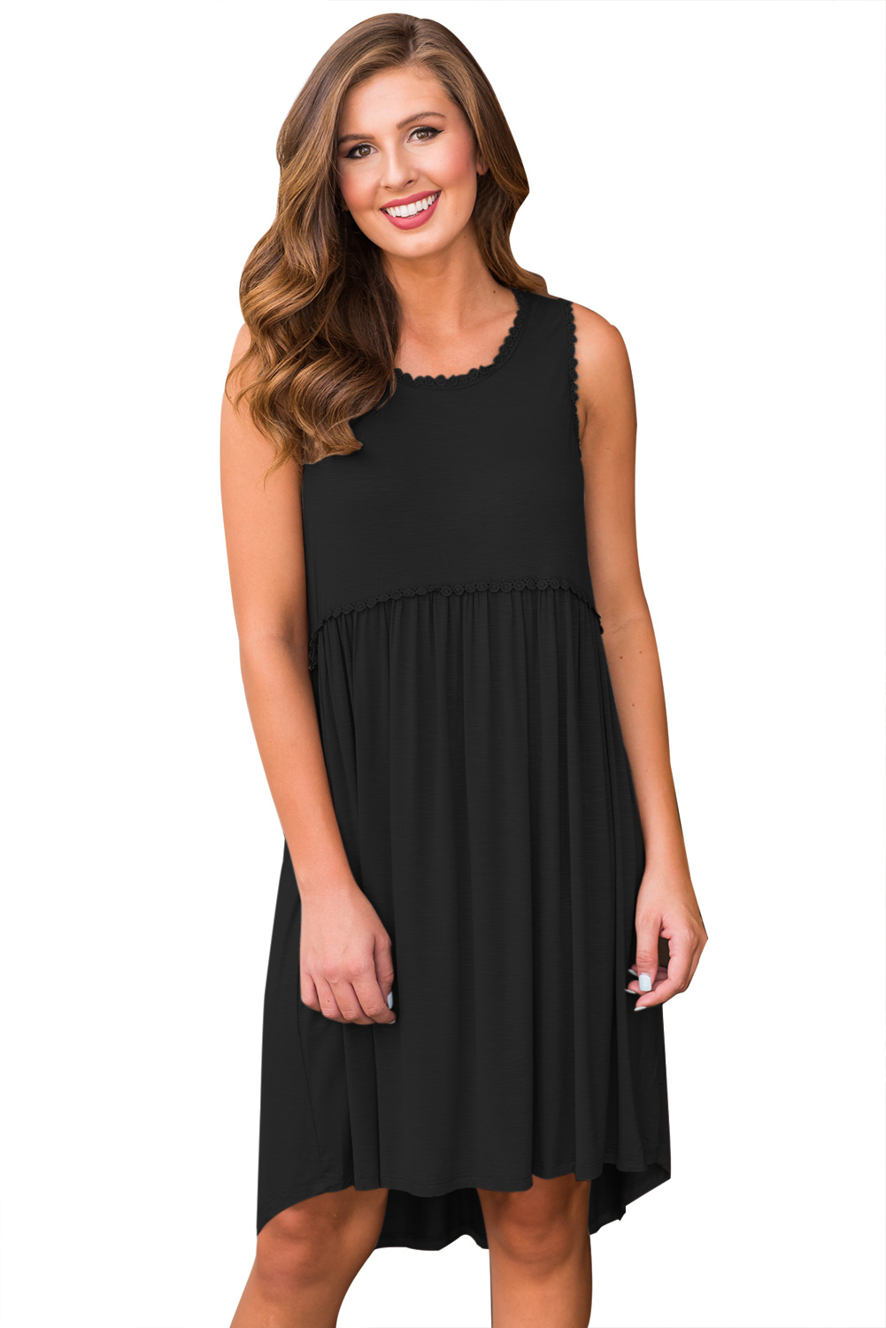Black Tank Top Bodice Ruched Detail Swing Dress